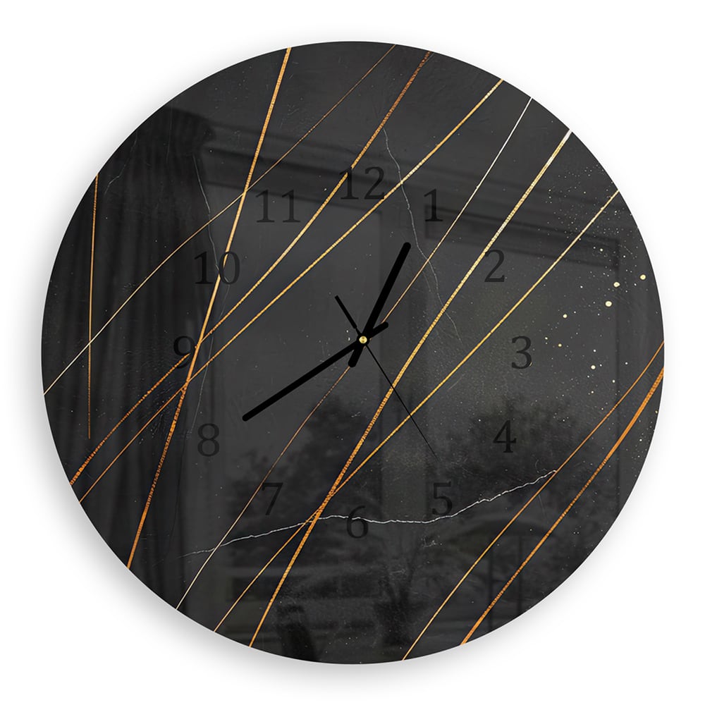 Wanduhr Rund - Goldene Linien auf Schwarz