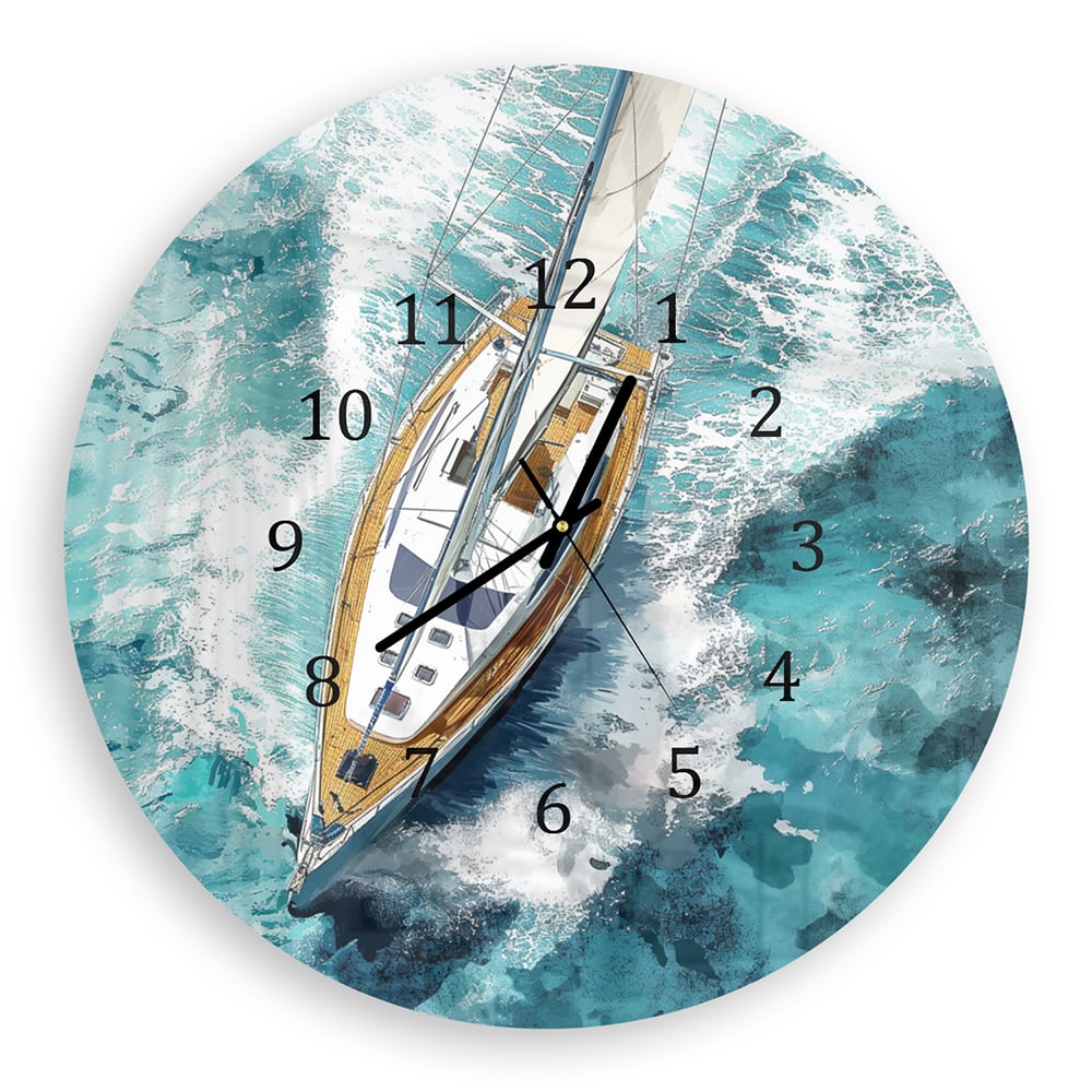 Wanduhr Rund - Aquarell-Gemälde Segelboot