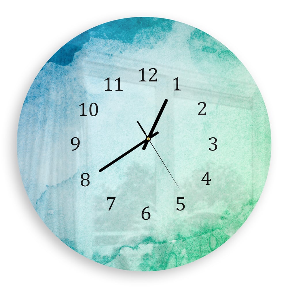 Wanduhr Rund - Grün-blaue Aquarellfarbe