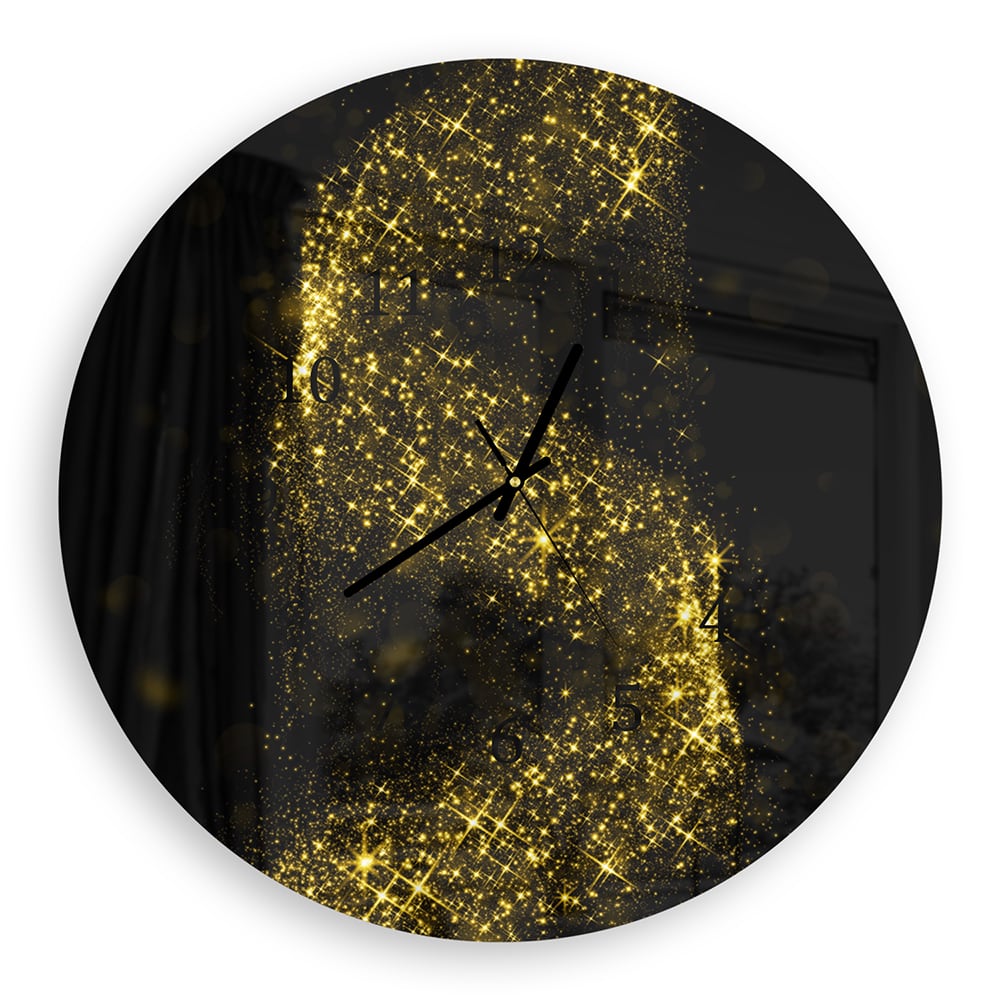 Wanduhr Rund - Goldene Glitzerspirale