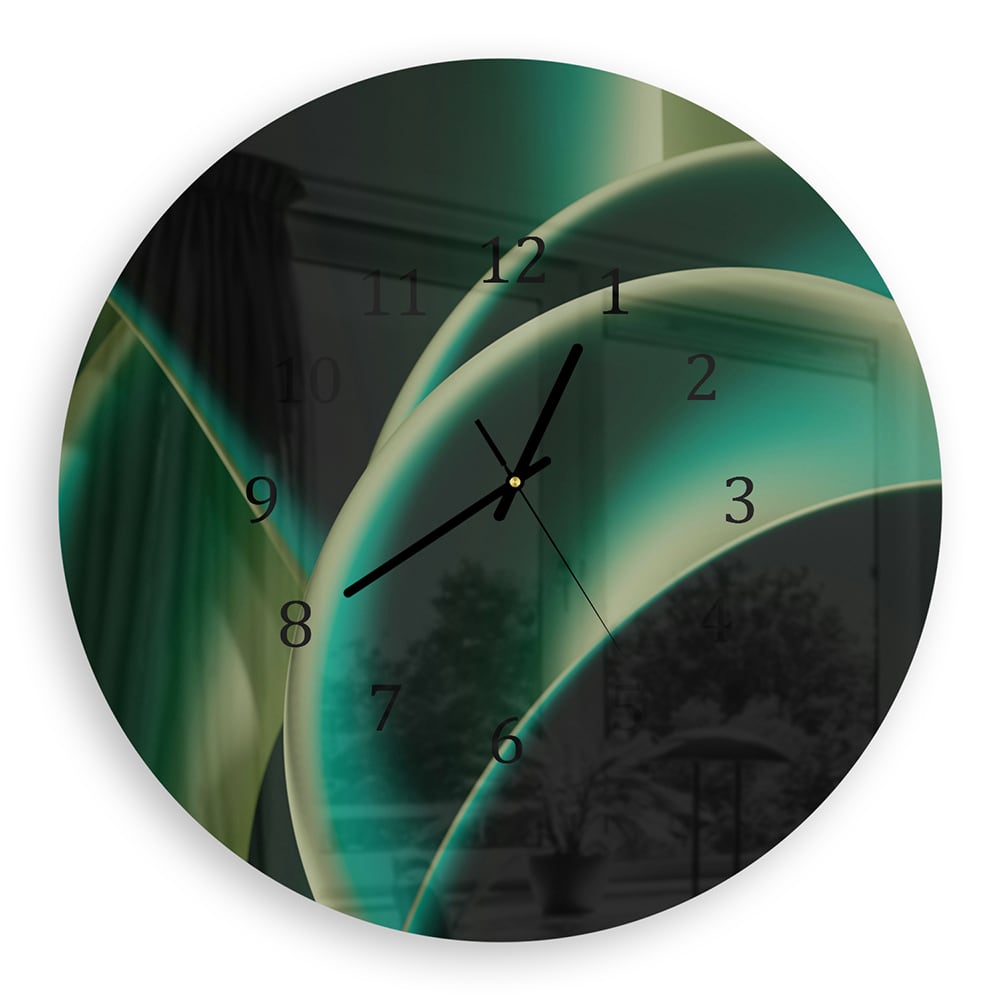 Wanduhr Rund - Grüne Kurven