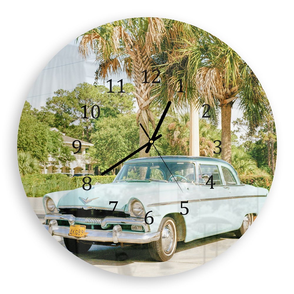 Wanduhr Rund - Hellblauer Chevrolet Bel Air