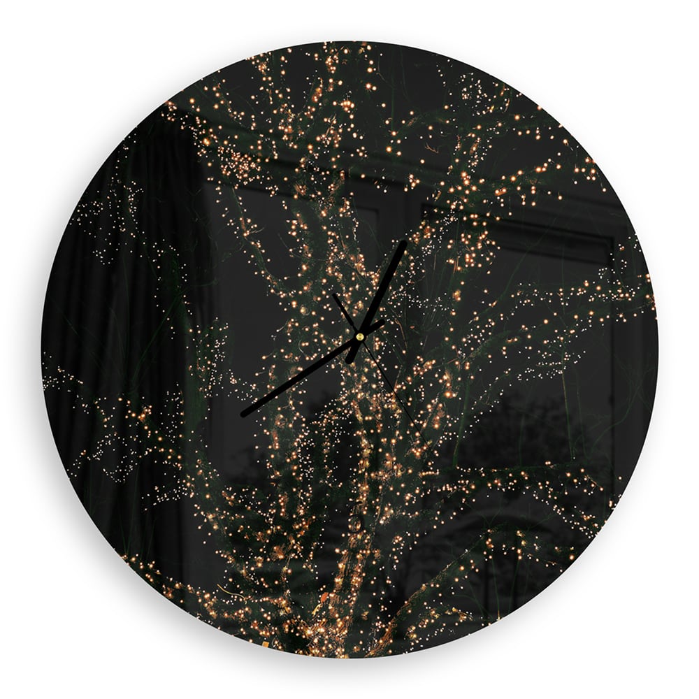 Wanduhr Rund - Goldene Lichter am Baum
