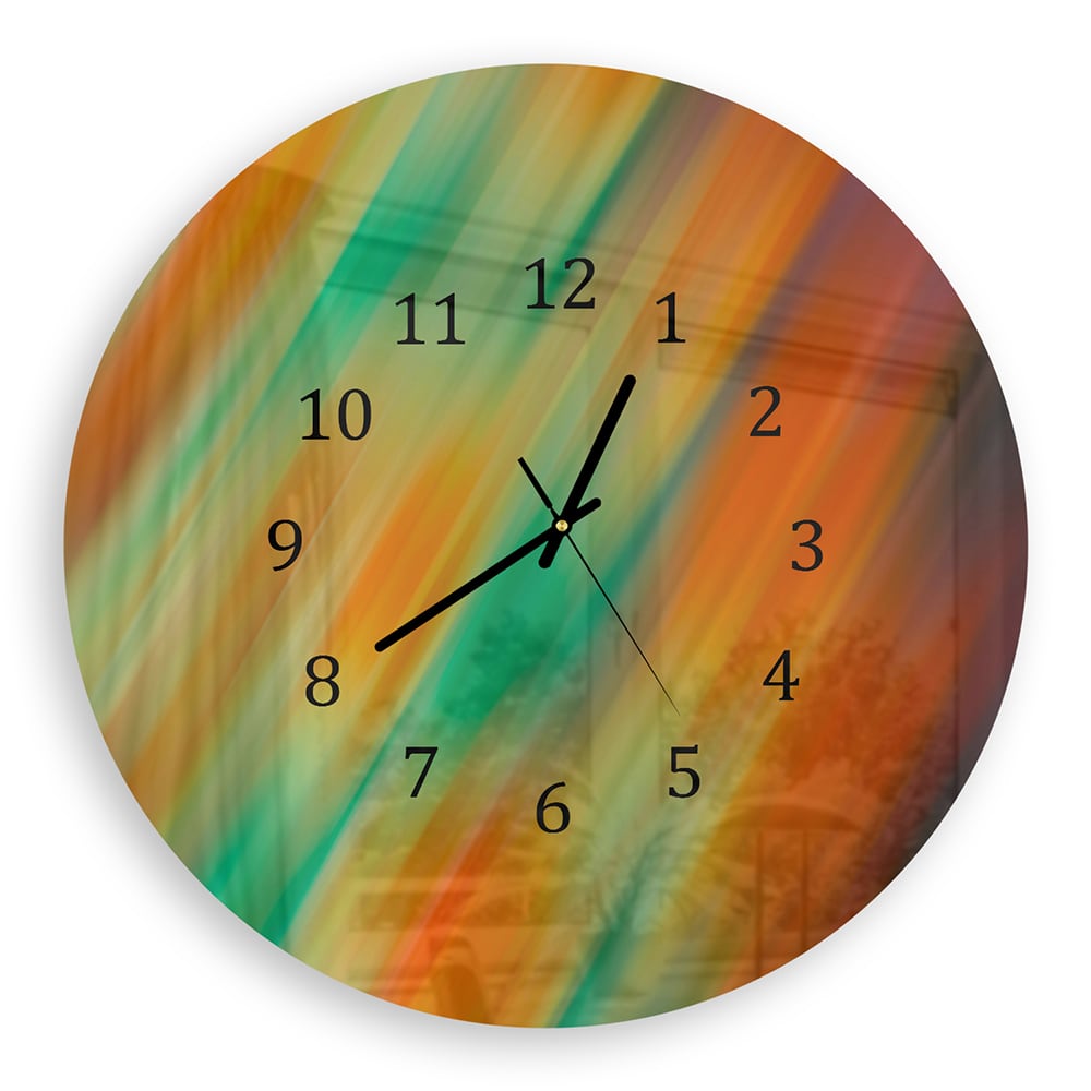 Wanduhr Rund - Orange & Grüne Abstraktion