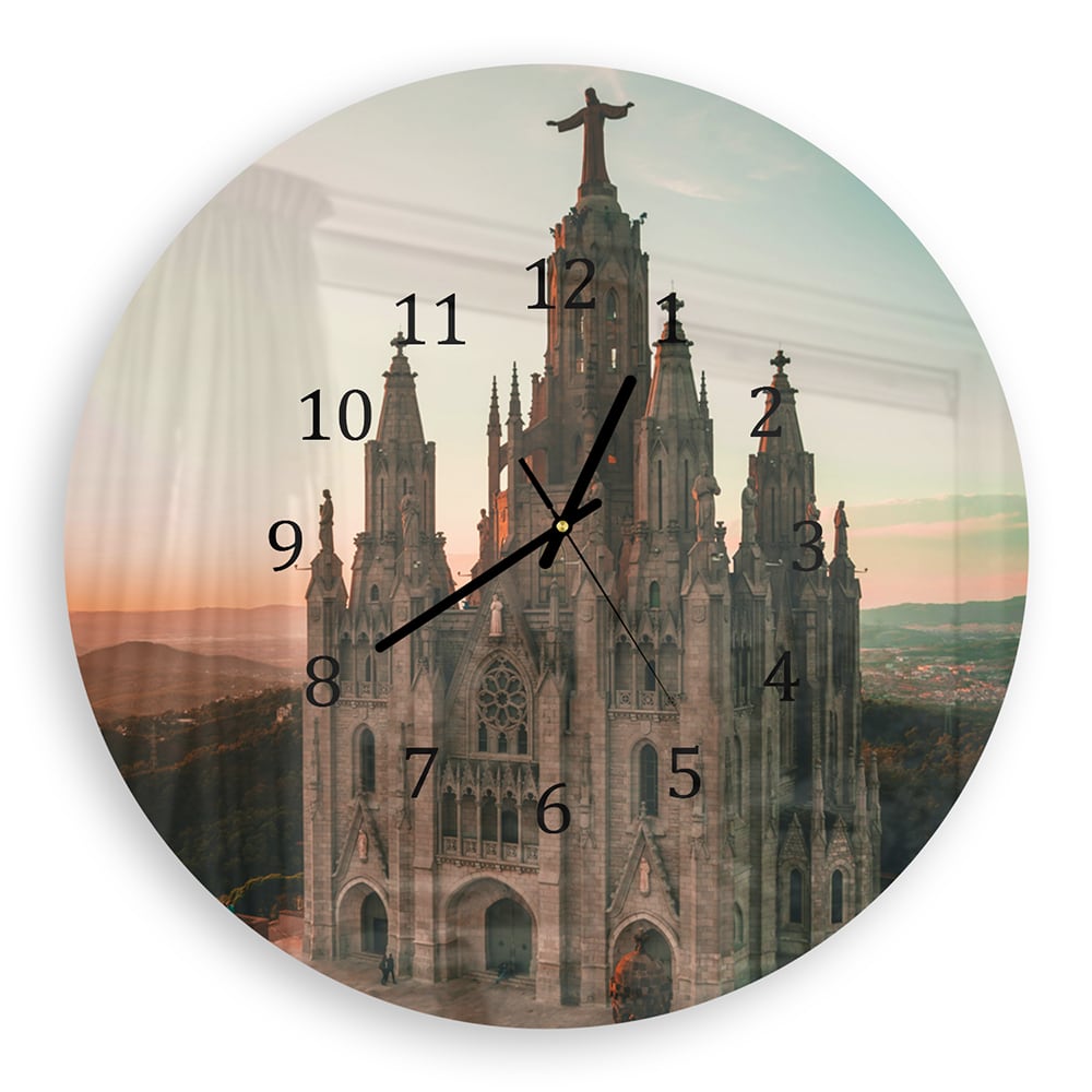 Wanduhr Rund - Tibidabo bei Sonnenuntergang