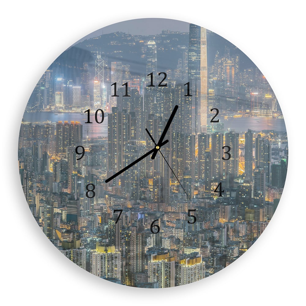 Wanduhr Rund - Hongkong bei Nacht