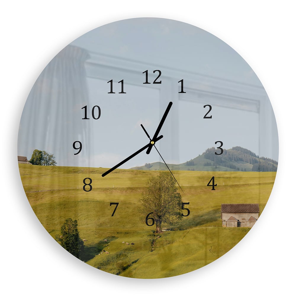 Wanduhr Rund - Hügelige Landschaft