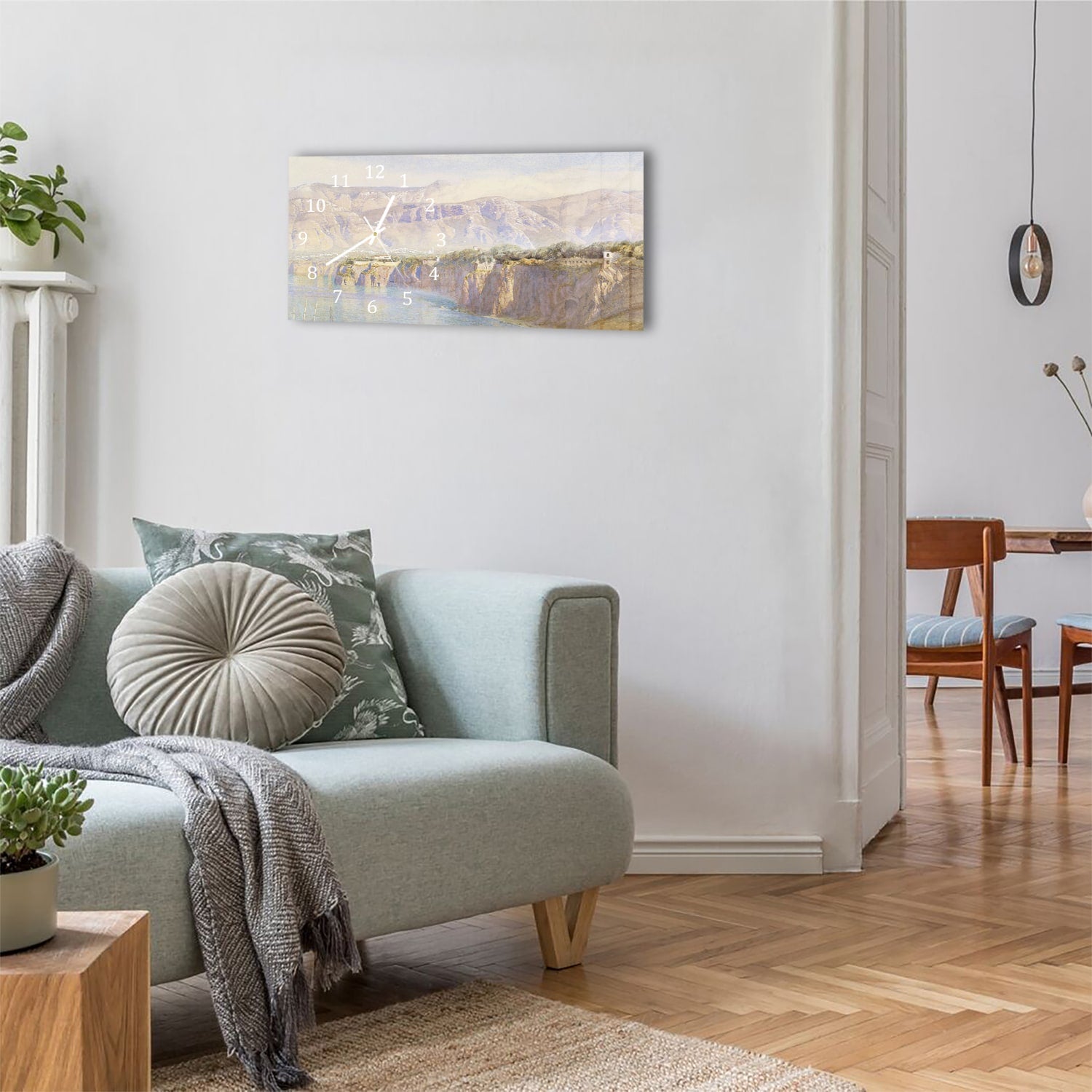 Wanduhr 60x30 - Aquarell-Gemälde hohe Küste