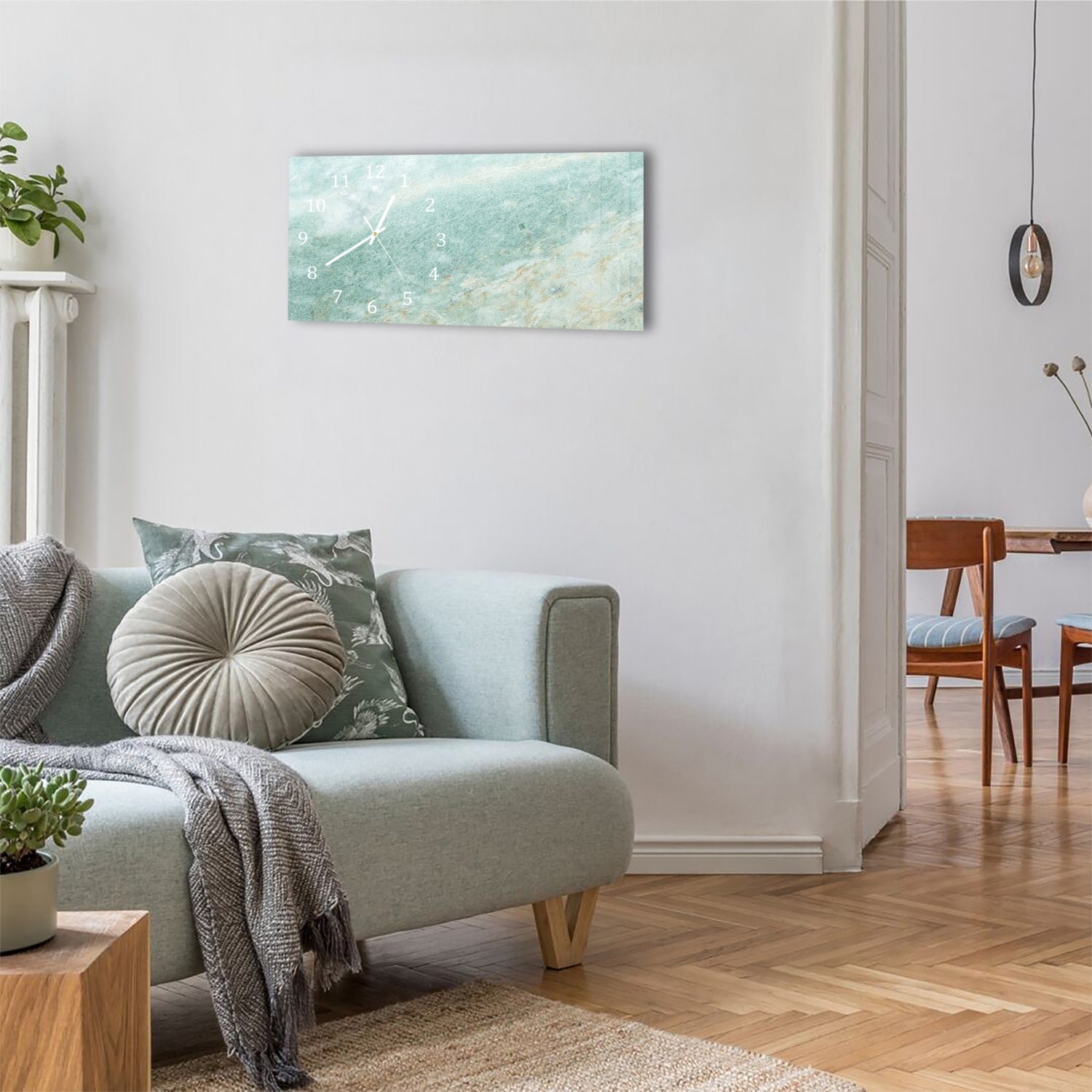 Wanduhr 60x30 - Hellgrüner Marmor