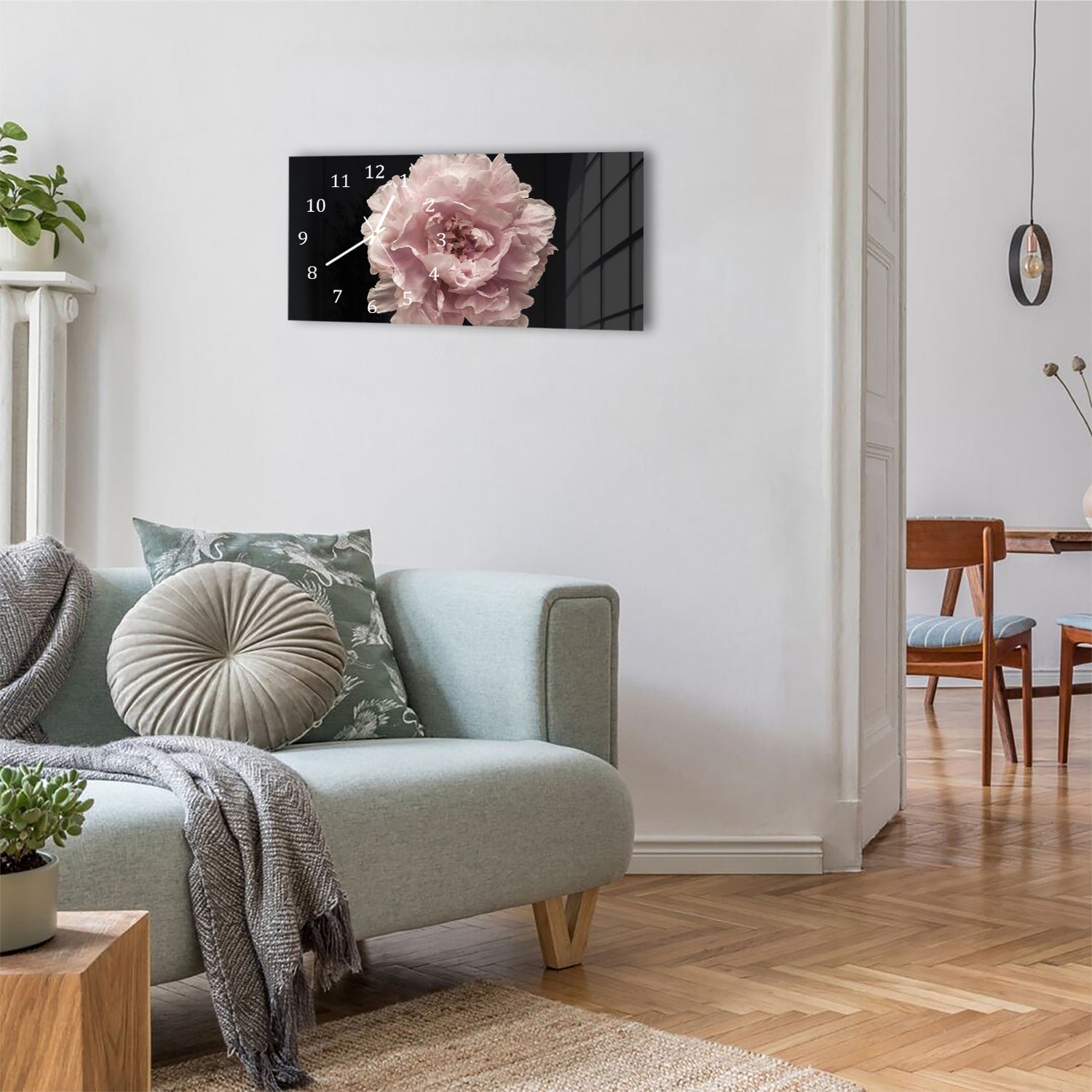 Wanduhr 60x30 - Chinesische Pfingstrose