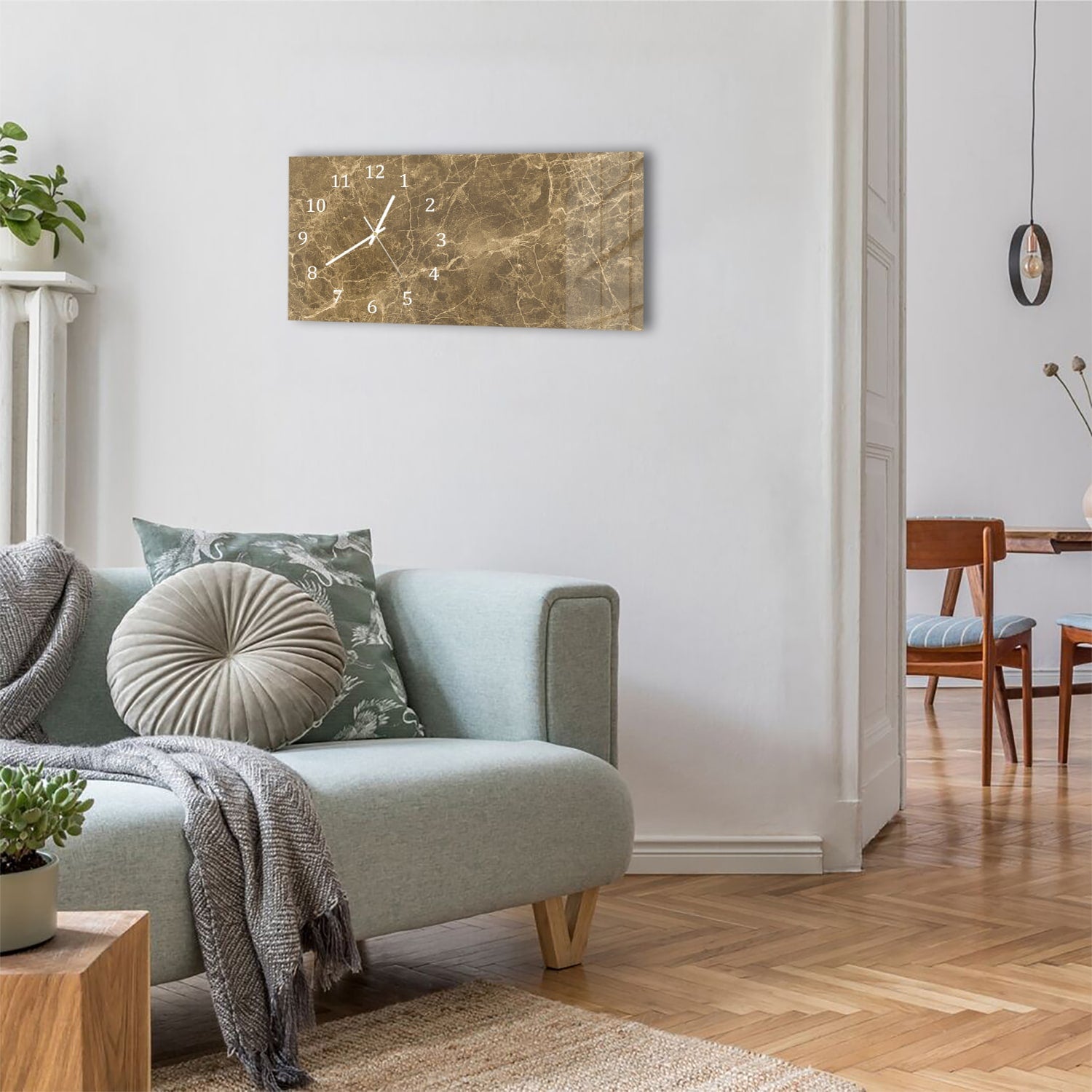 Wanduhr 60x30 - Hellbrauner Marmor