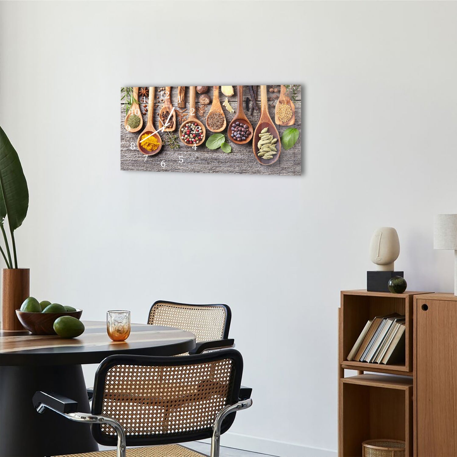 Wanduhr 60x30 - Holzlöffel mit Kräutern