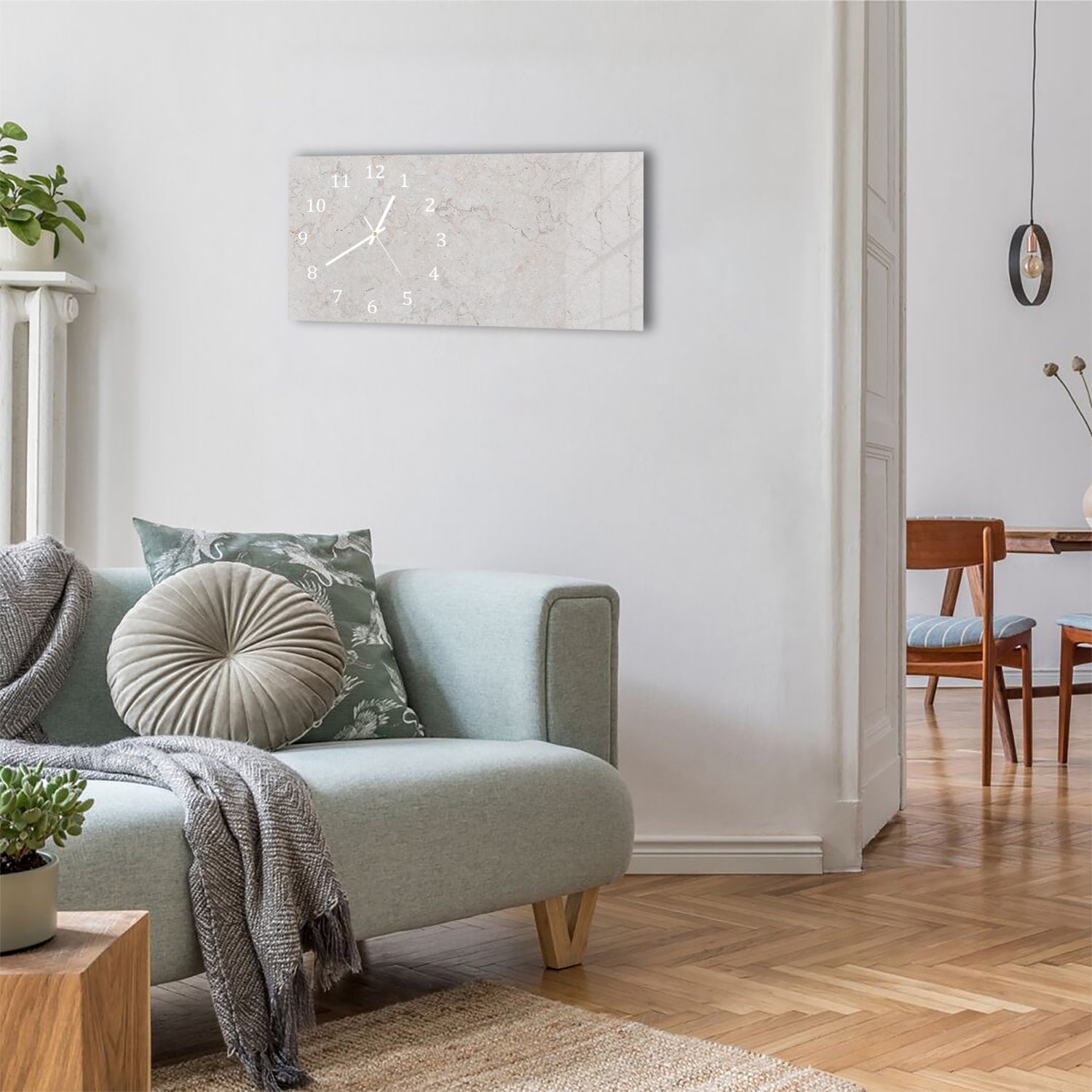 Wanduhr 60x30 - Klassischer beiger Marmor