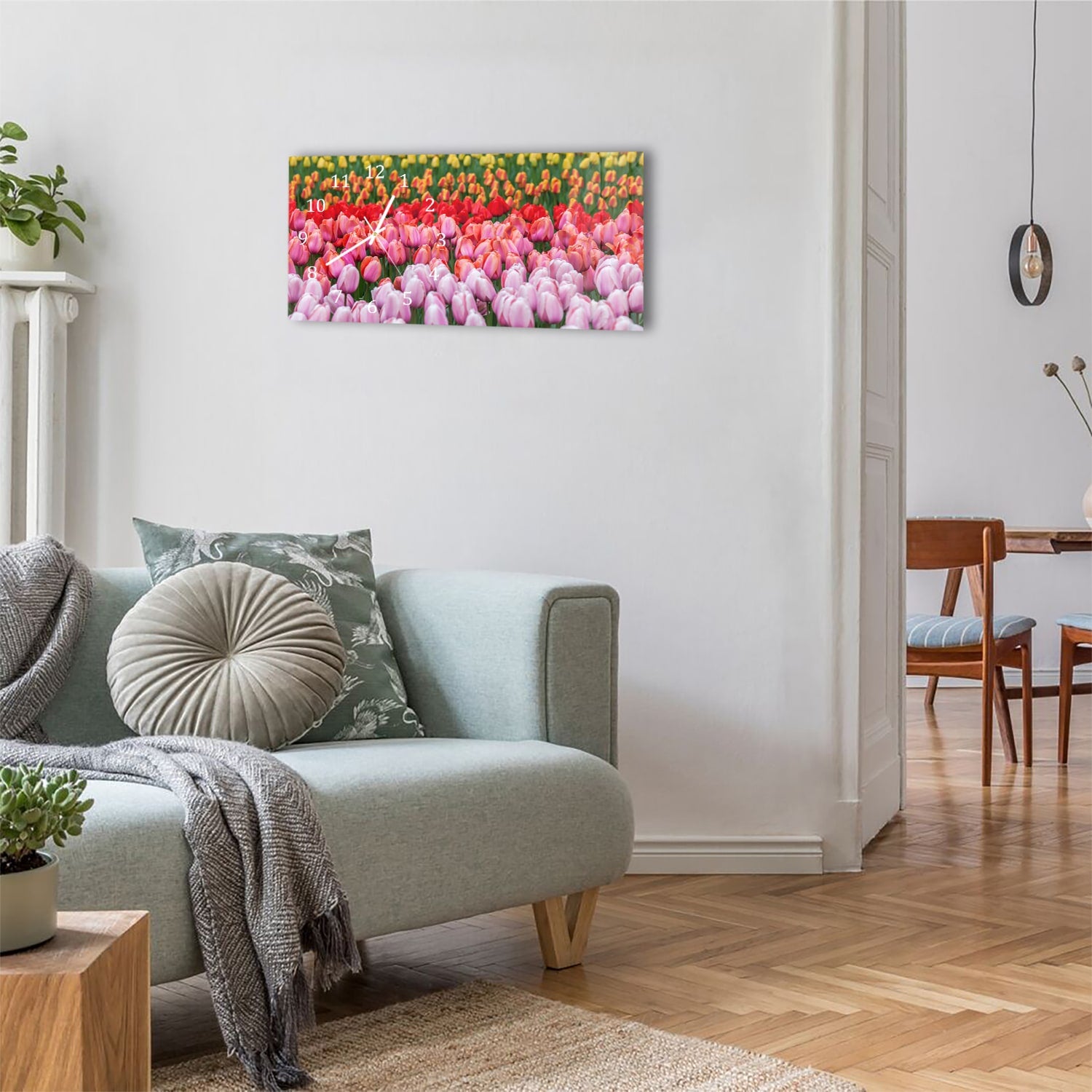 Wanduhr 60x30 - Tulpenfeld in Lisse