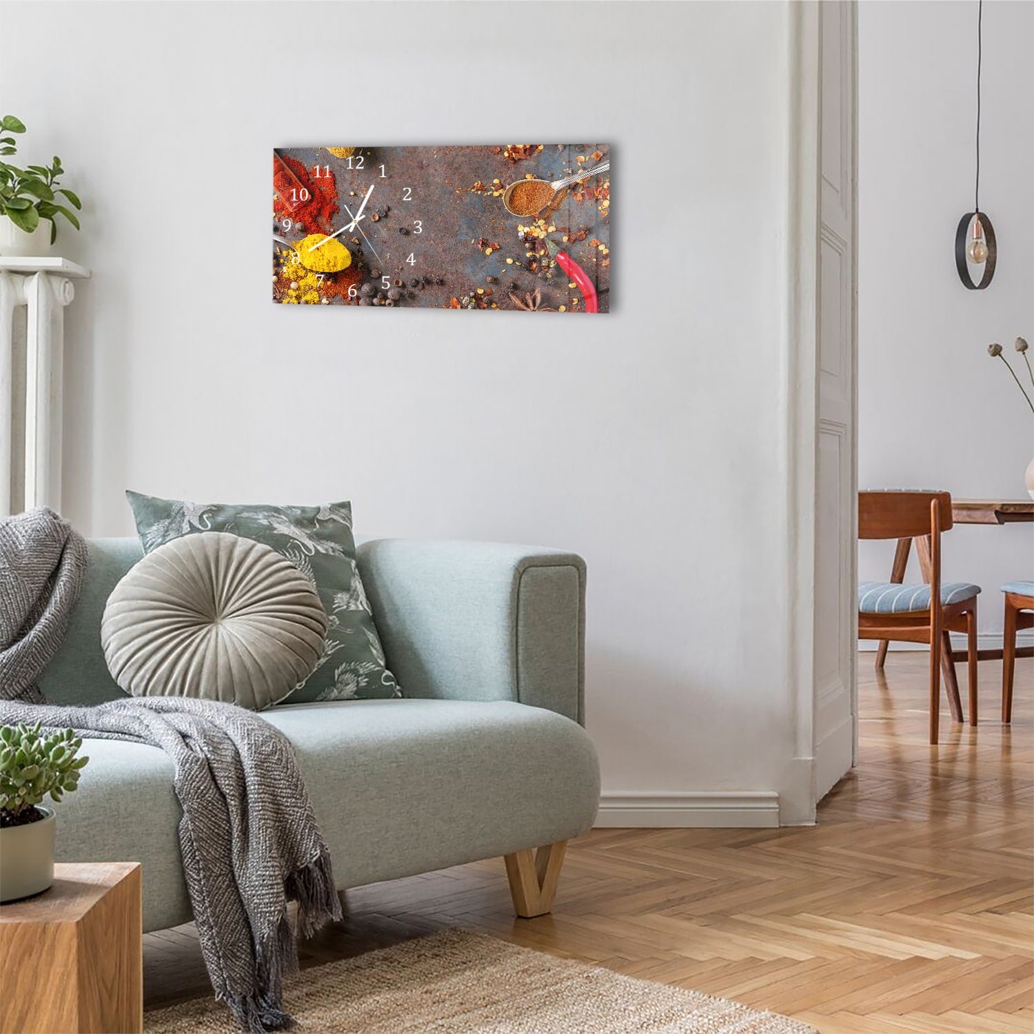 Wanduhr 60x30 - Bunte Gewürze und Kräuter