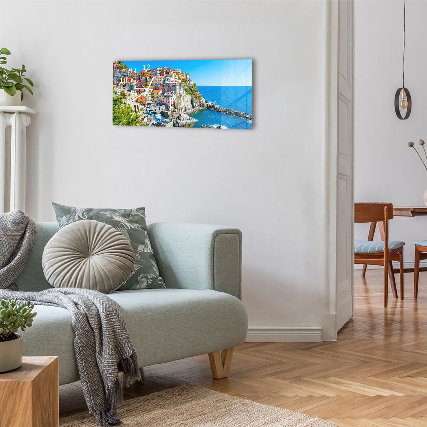 Wanduhr 60x30 - Bunte Cinque Terre an der Küste