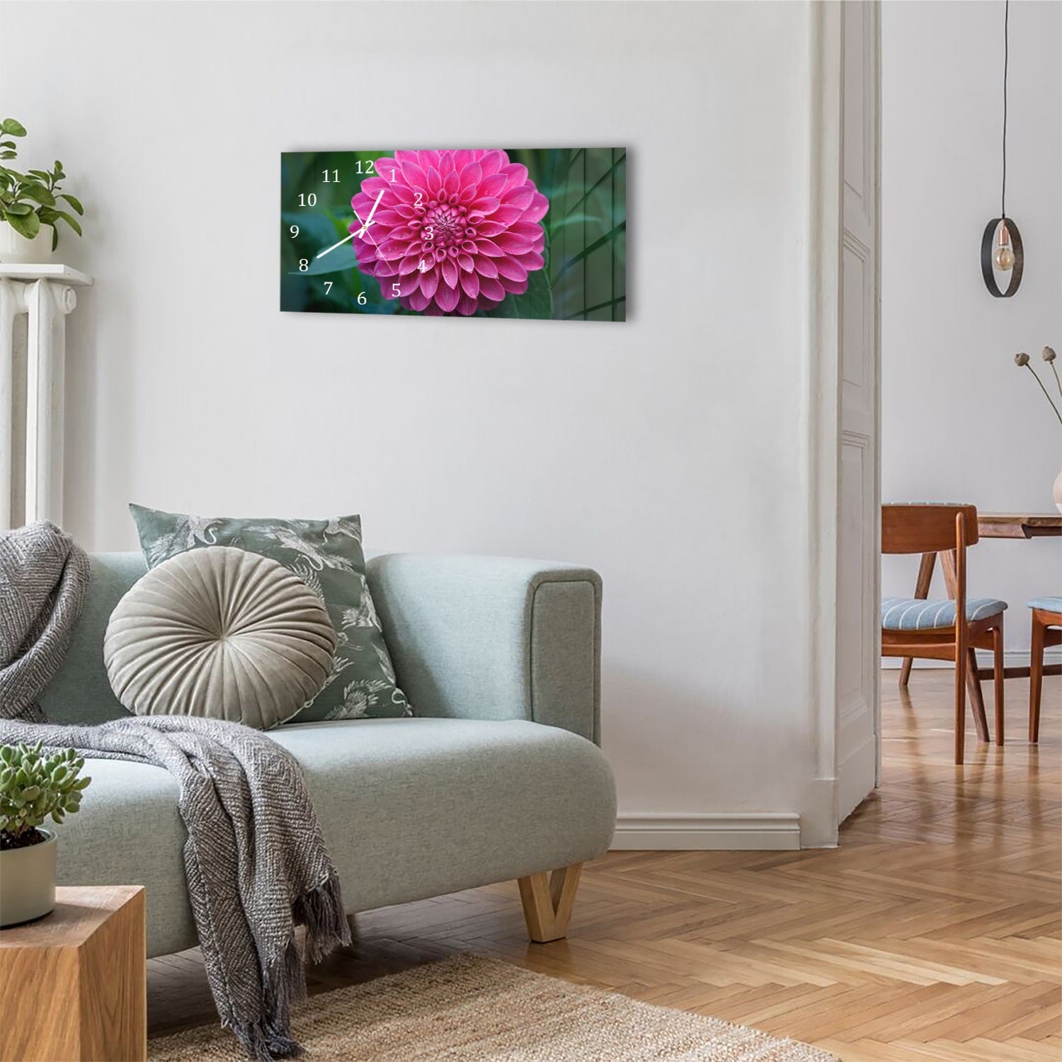Wanduhr 60x30 - Rosa Dahlie