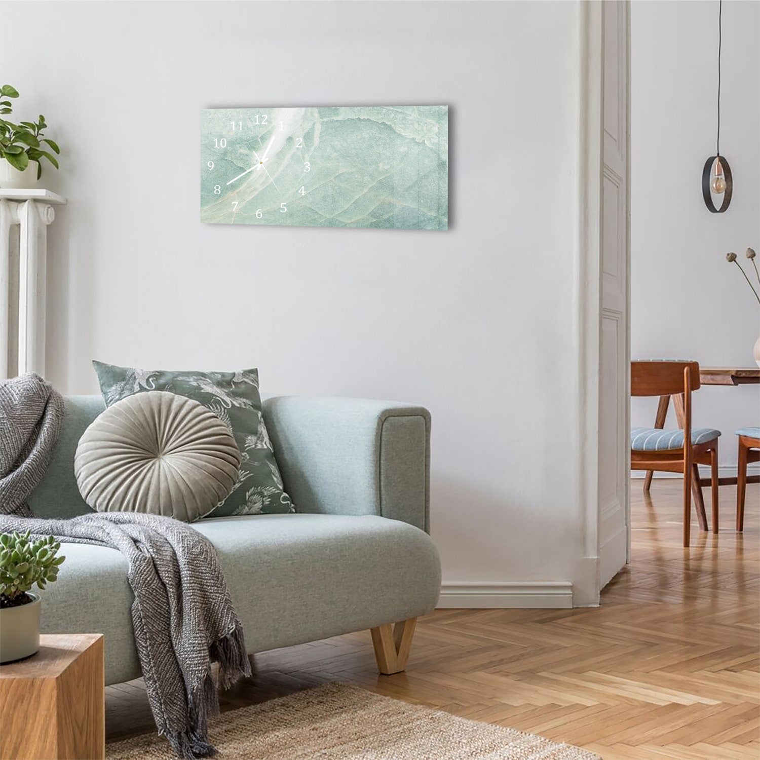 Wanduhr 60x30 - Hellblauer Marmor