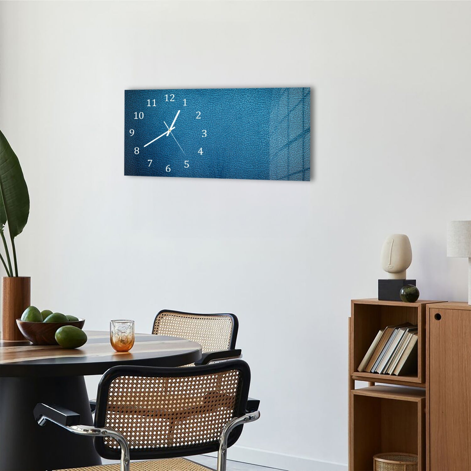 Wanduhr 60x30 - Blaues Leder