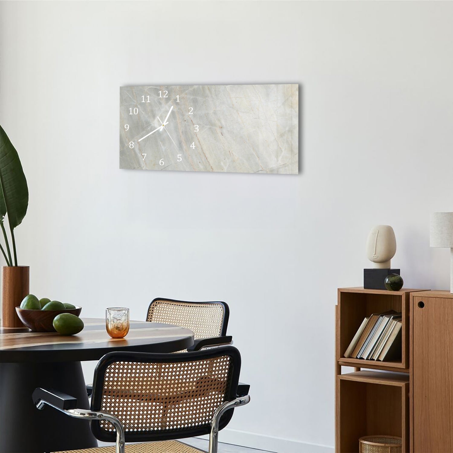 Wanduhr 60x30 - Hellgrauer Marmor
