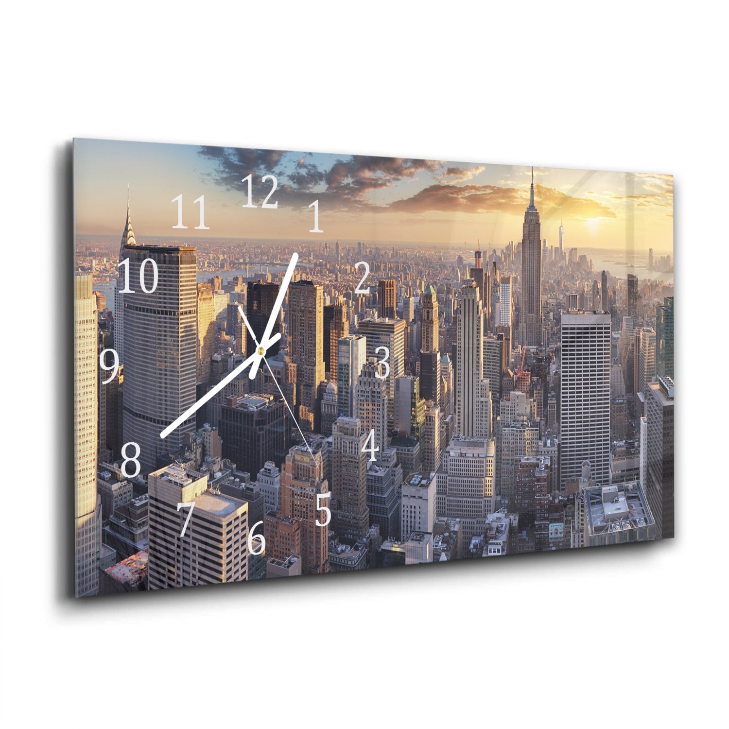 Wanduhr 60x30 - Sonnenuntergang über New York City