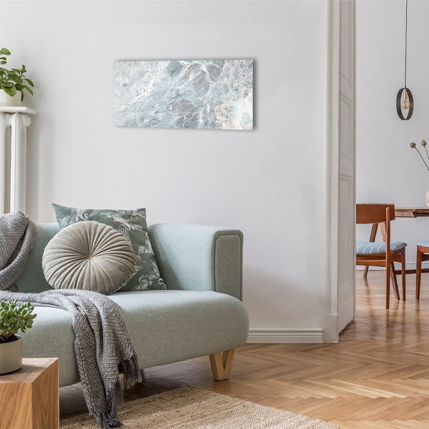 Wanduhr 60x30 - Blaugrauer Marmor