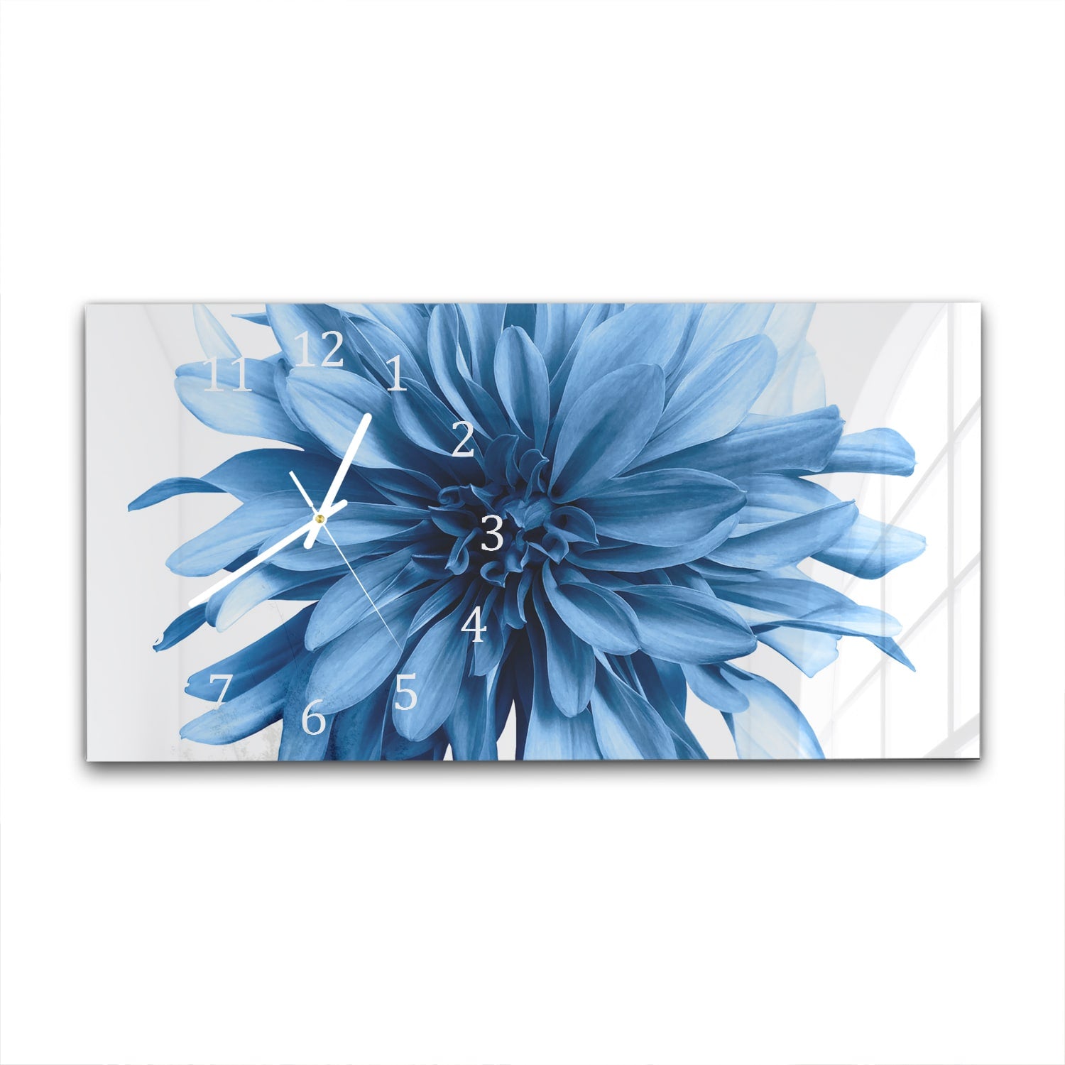 Wanduhr 60x30 - Hellblaue Dahlie