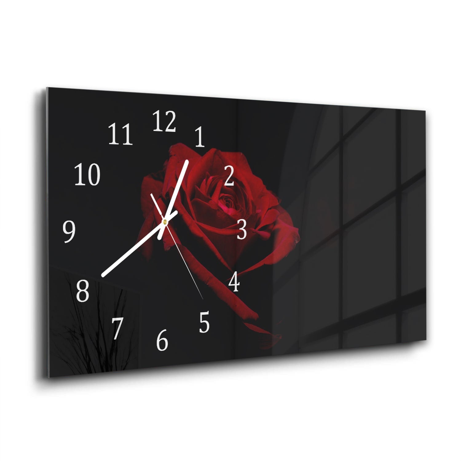 Wanduhr 60x30 - Rote Rose im Dunkeln