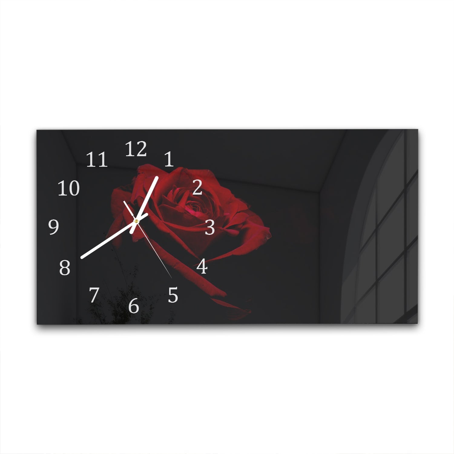 Wanduhr 60x30 - Rote Rose im Dunkeln