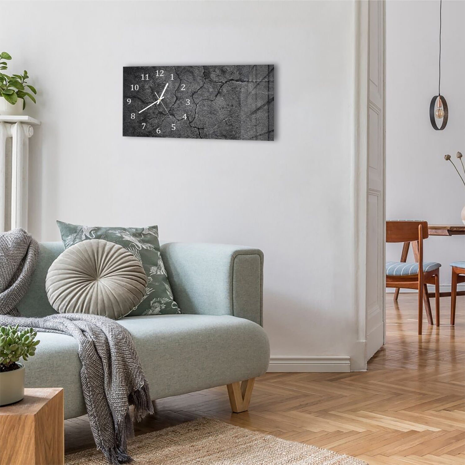 Wanduhr 60x30 - Schwarzer gerissener Beton