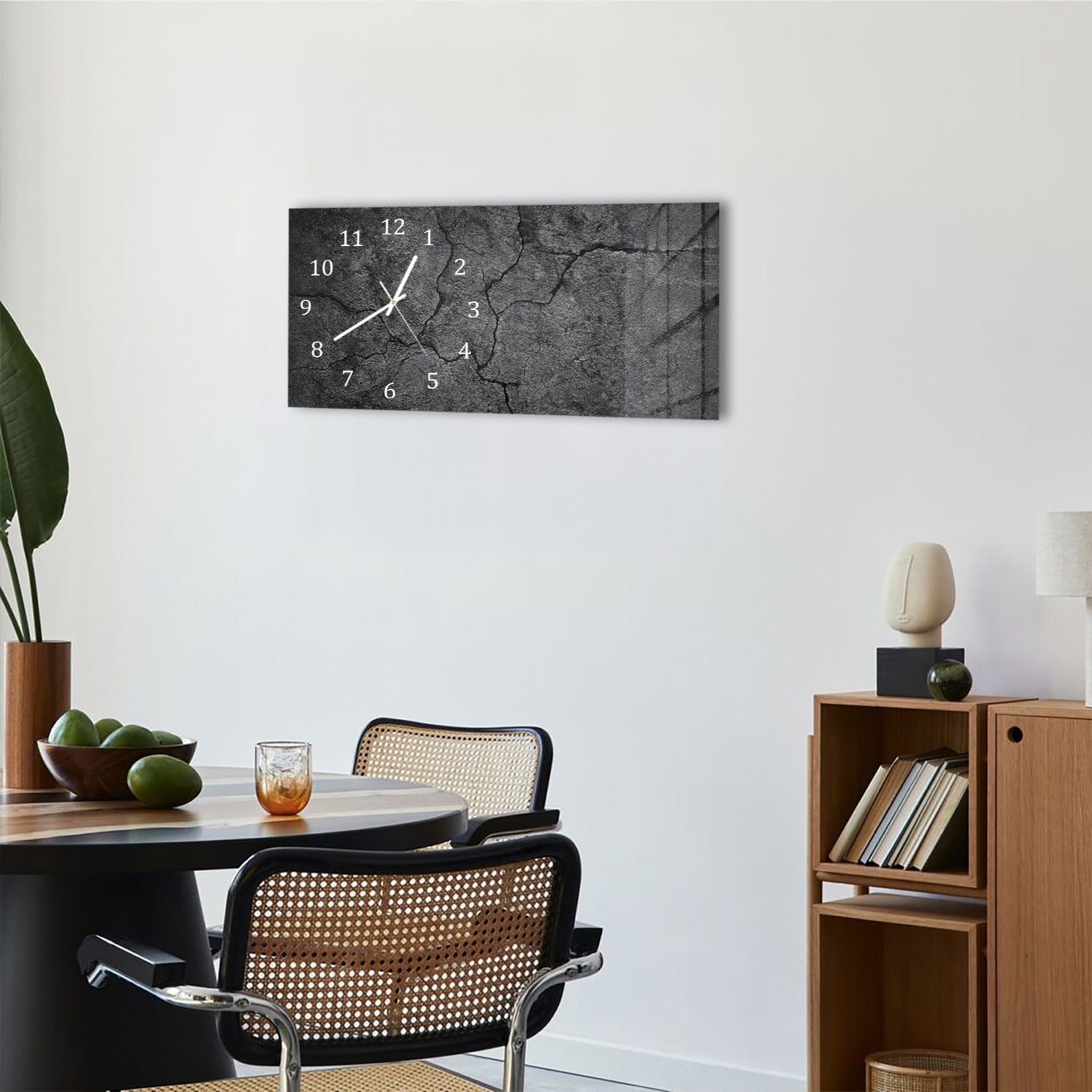 Wanduhr 60x30 - Schwarzer gerissener Beton