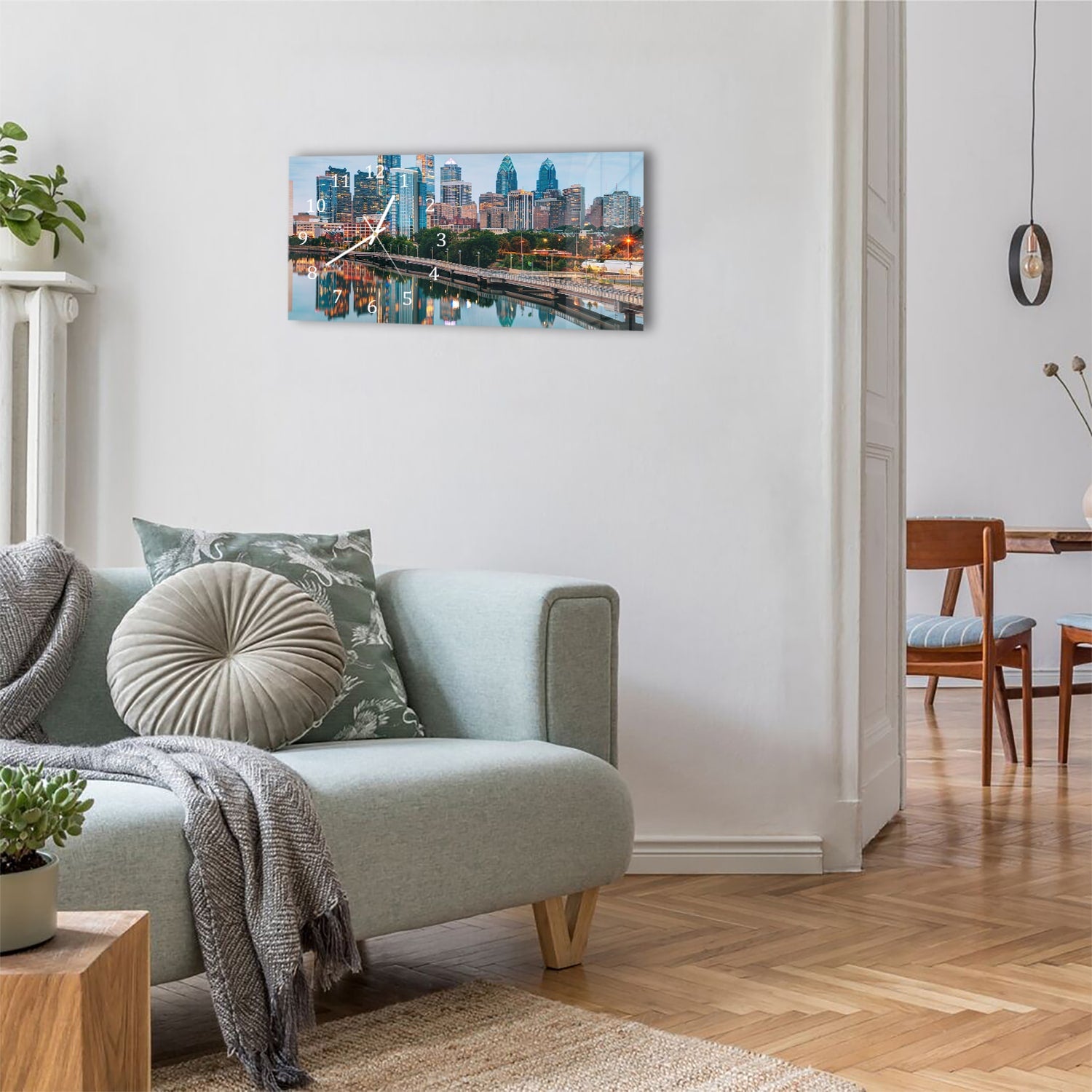 Wanduhr 60x30 - Philadelphia Skyline bei Nacht