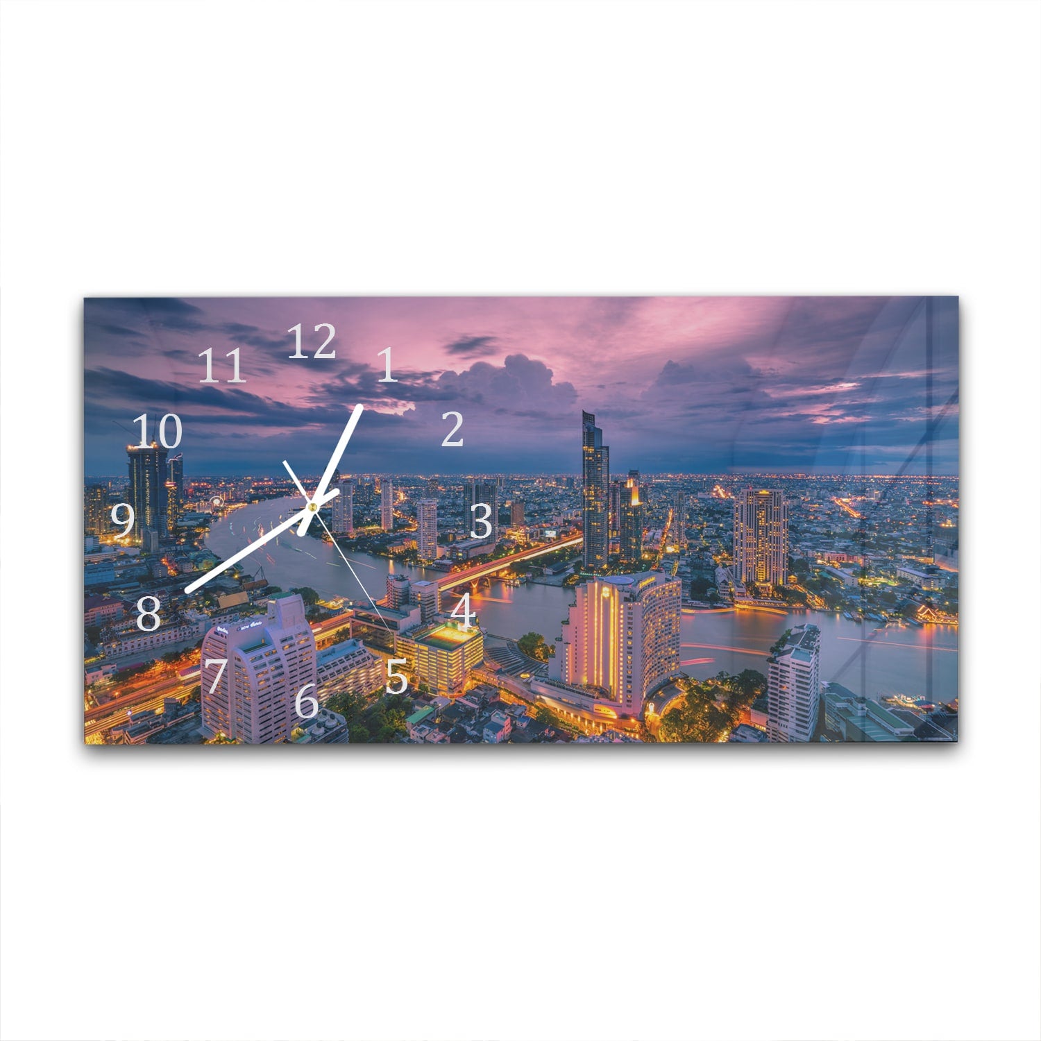 Wanduhr 60x30 - Bangkok bei Dämmerung