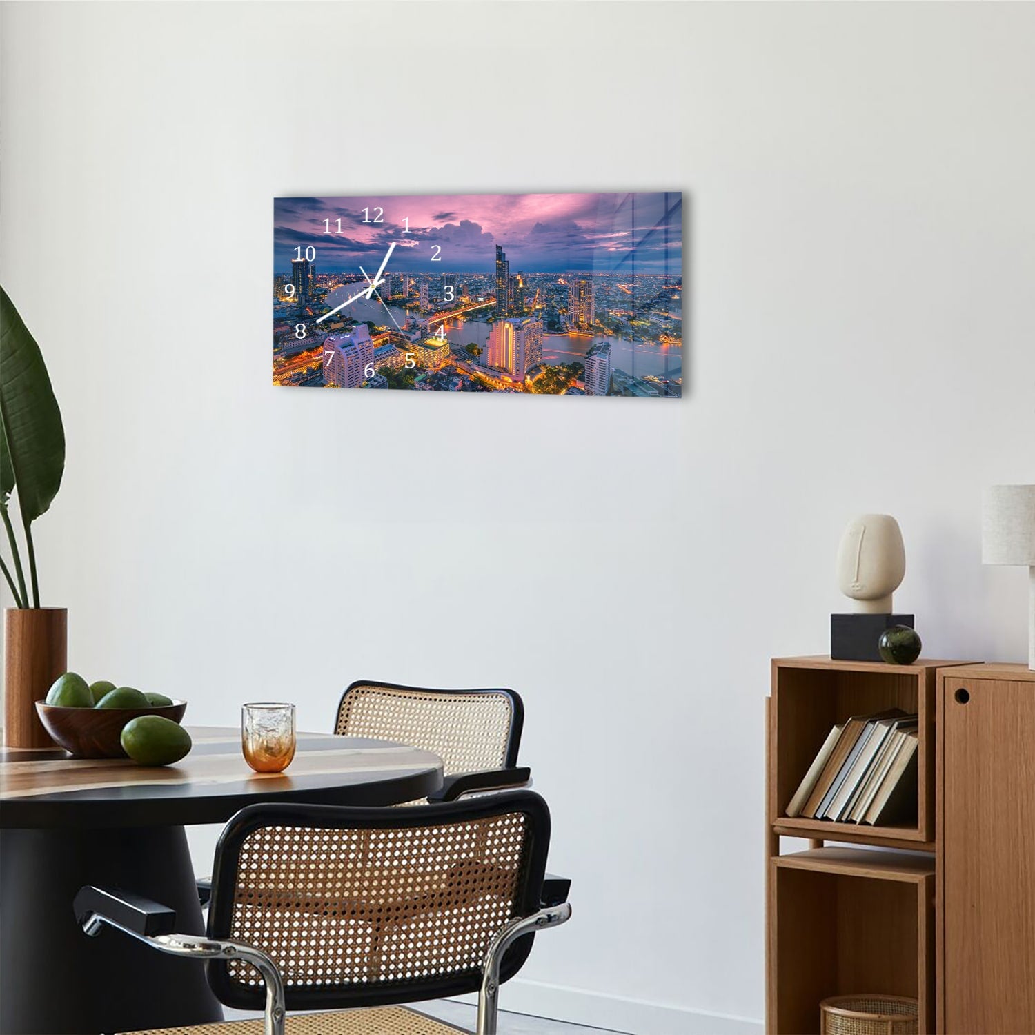 Wanduhr 60x30 - Bangkok bei Dämmerung