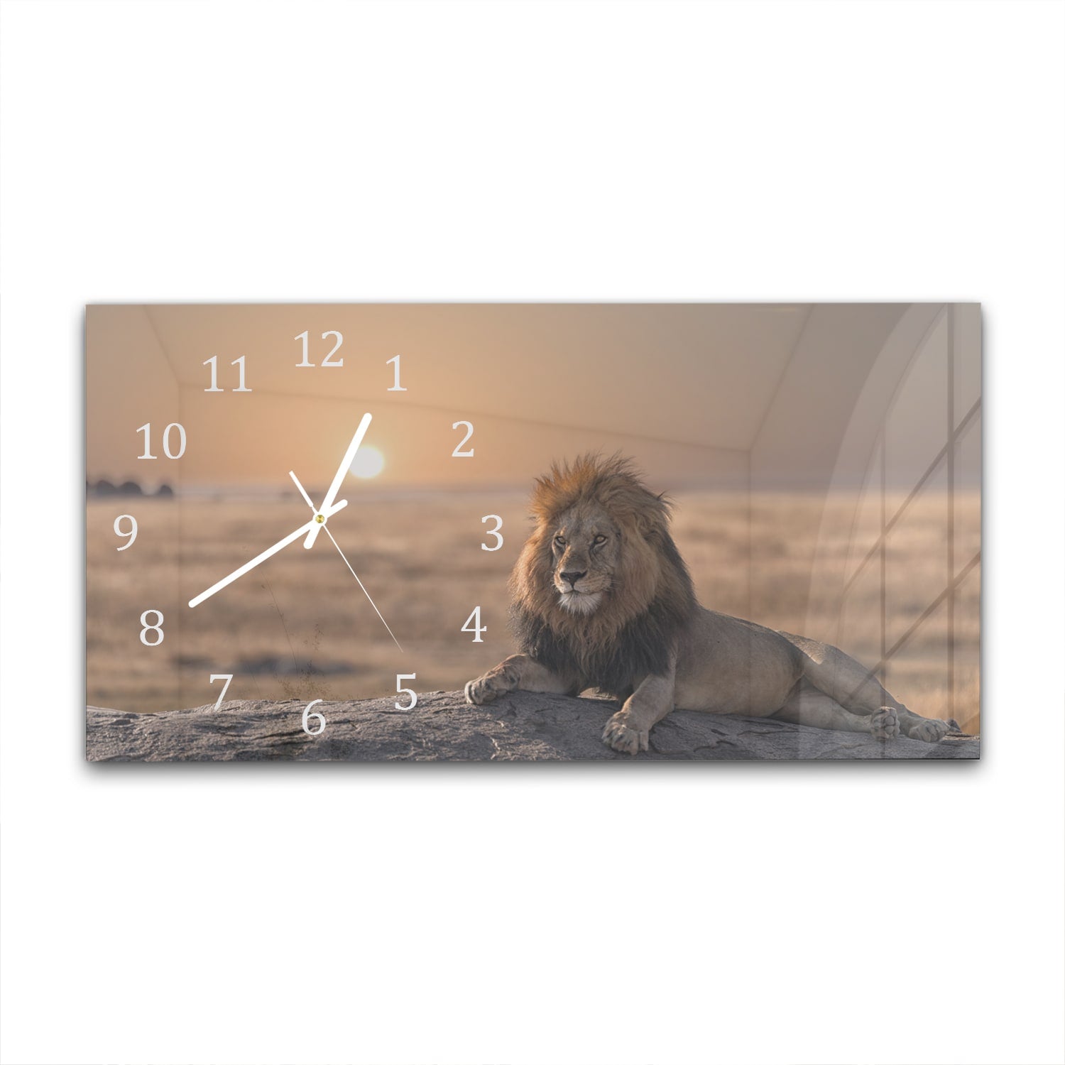 Wanduhr 60x30 - Löwe auf einem Felsen