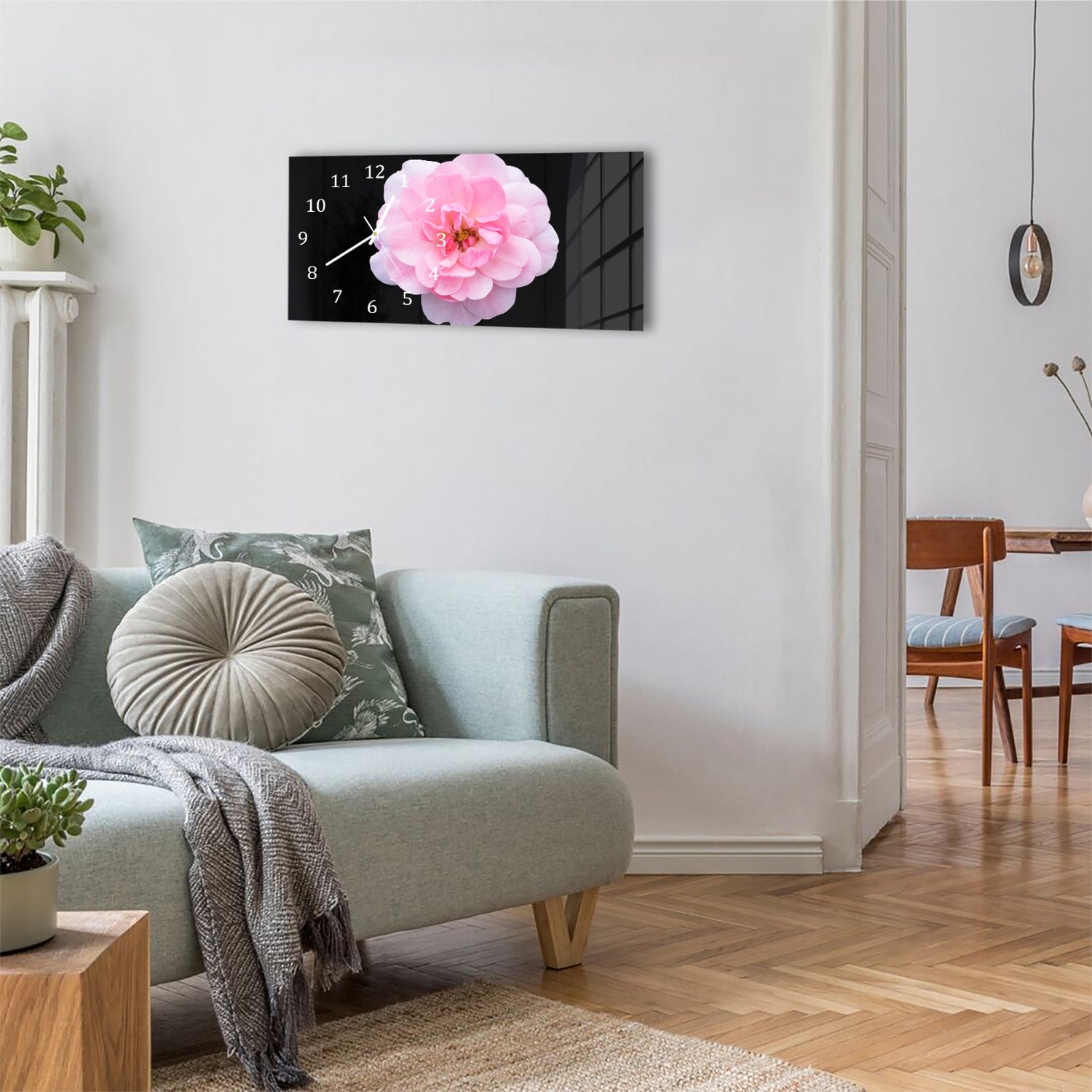 Wanduhr 60x30 - Hellrosa Floribunda