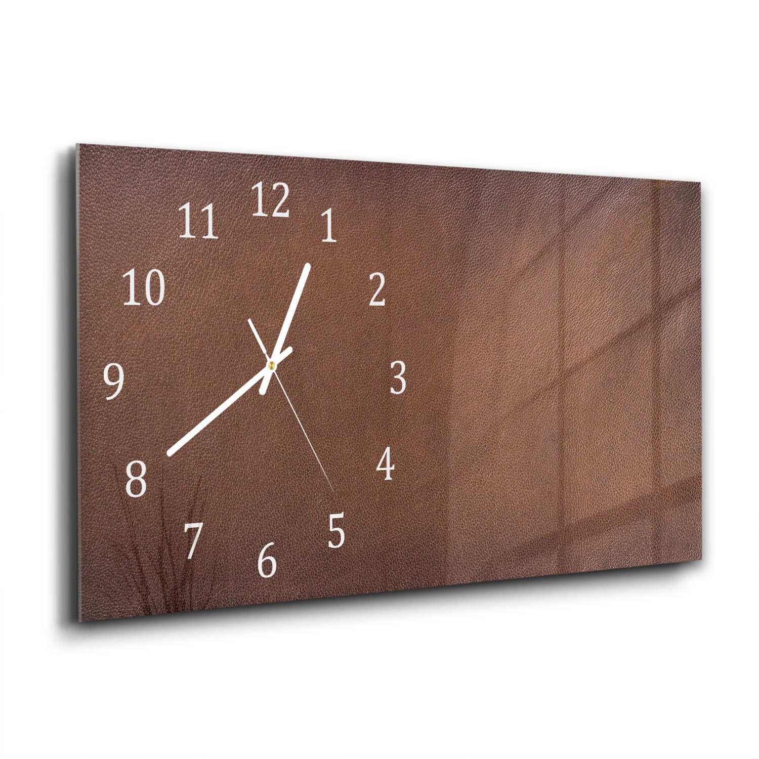 Wanduhr 60x30 - Braunes Leder