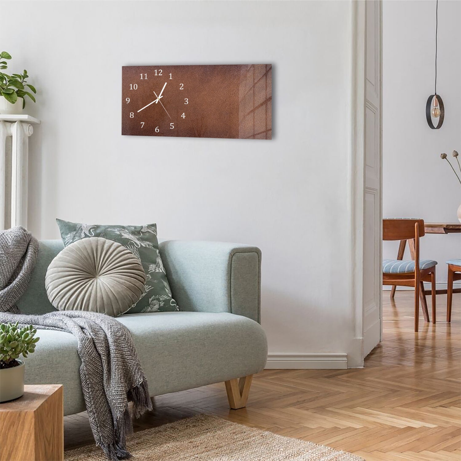 Wanduhr 60x30 - Braunes Leder