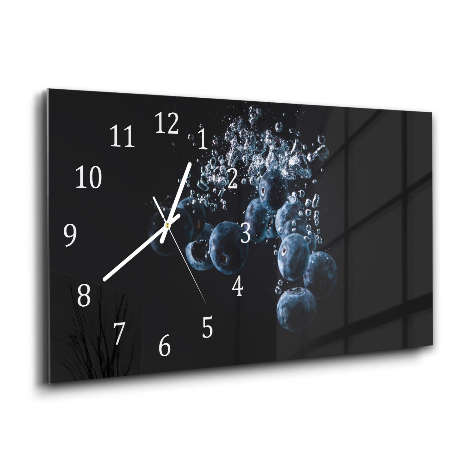 Wanduhr 60x30 - Heidelbeeren im Wasser