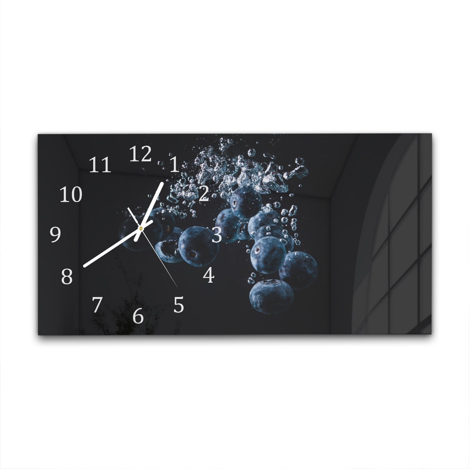 Wanduhr 60x30 - Heidelbeeren im Wasser
