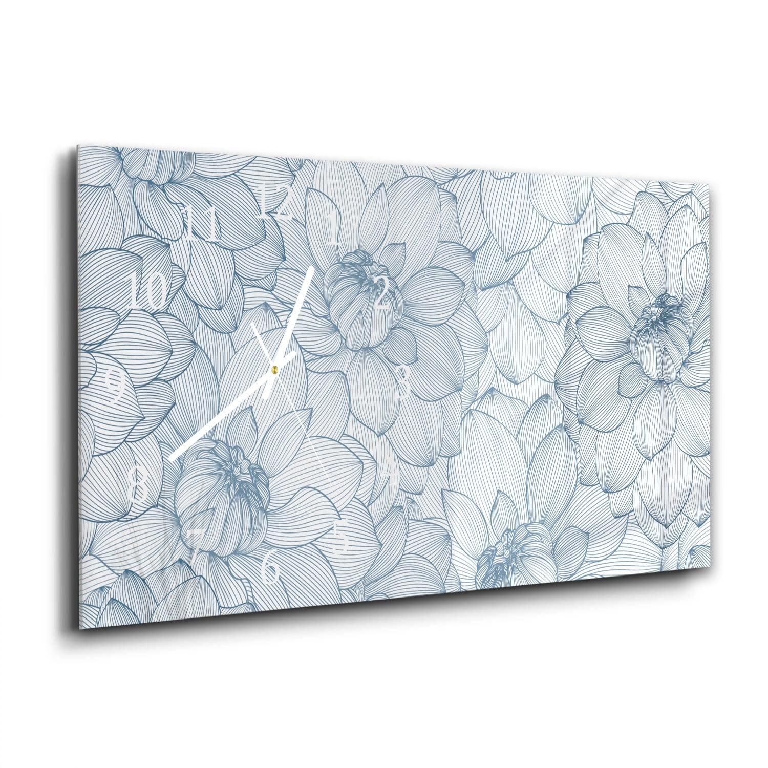 Wanduhr 60x30 - Gezeichnete Dahlienblüten