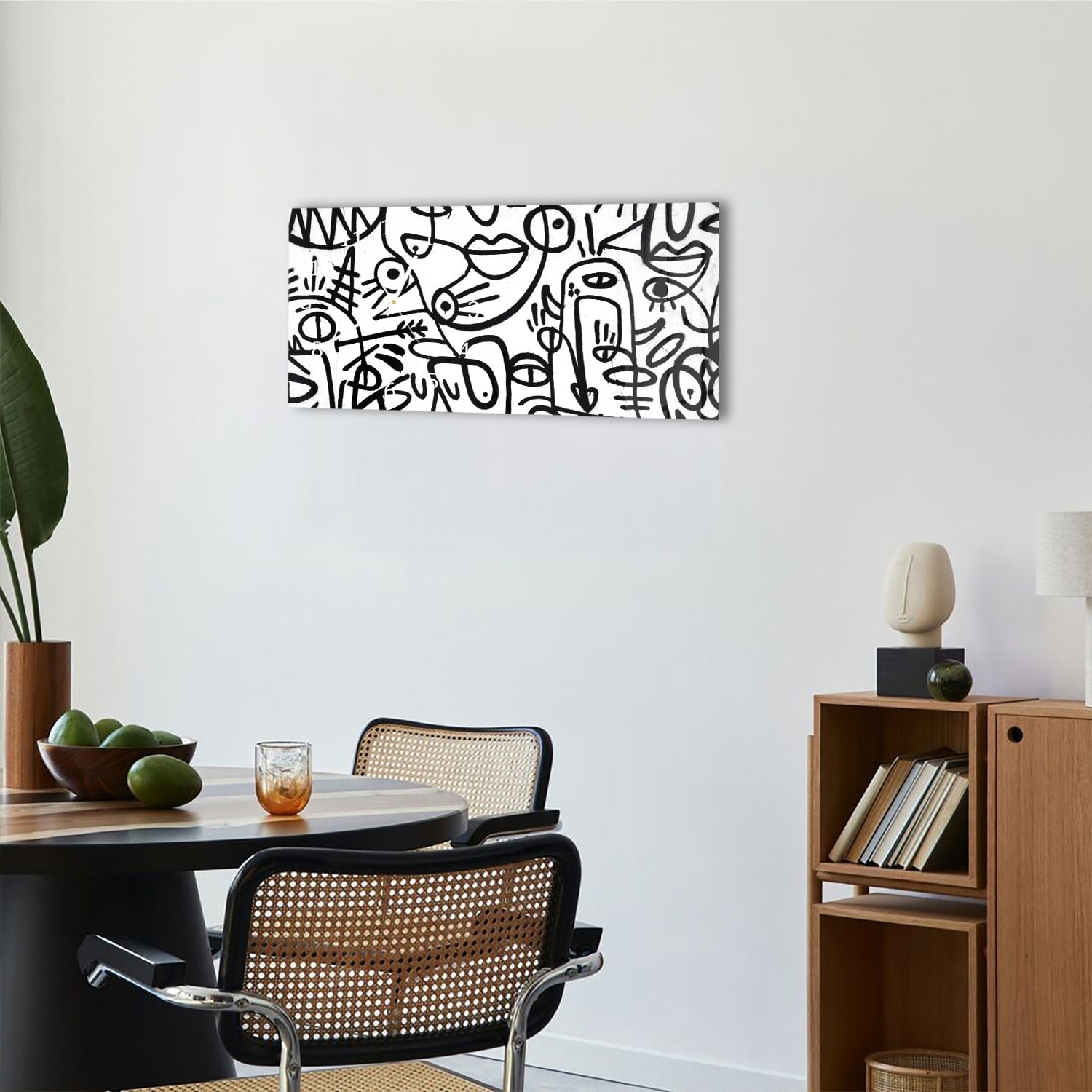 Wanduhr 60x30 - Schwarz-Weiß-Graffiti-Muster