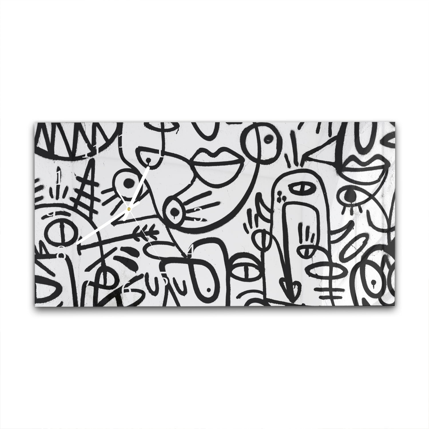 Wanduhr 60x30 - Schwarz-Weiß-Graffiti-Muster