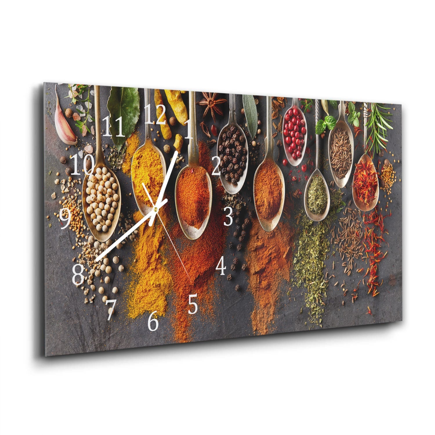 Wanduhr 60x30 - Gewürze in Löffeln