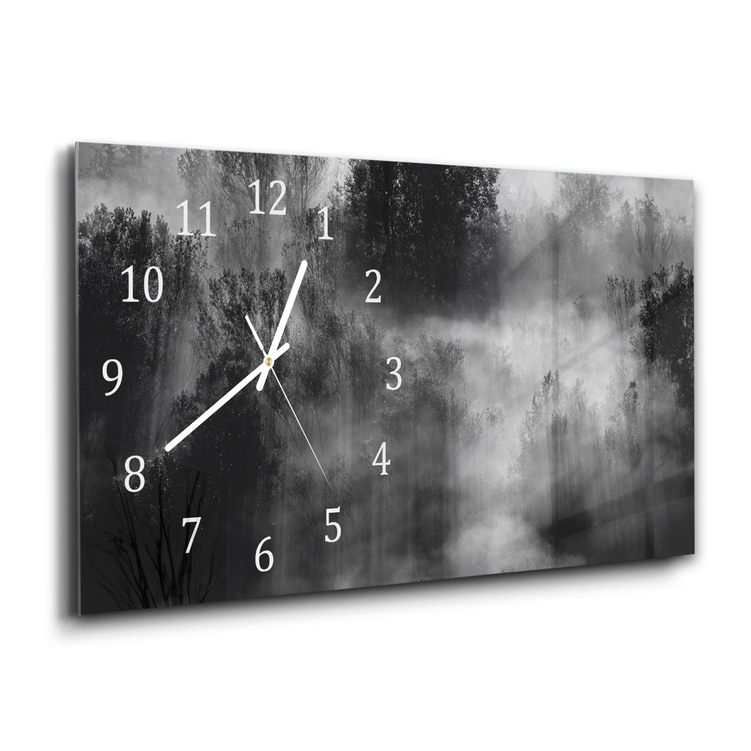Wanduhr 60x30 - Bäume im Nebel
