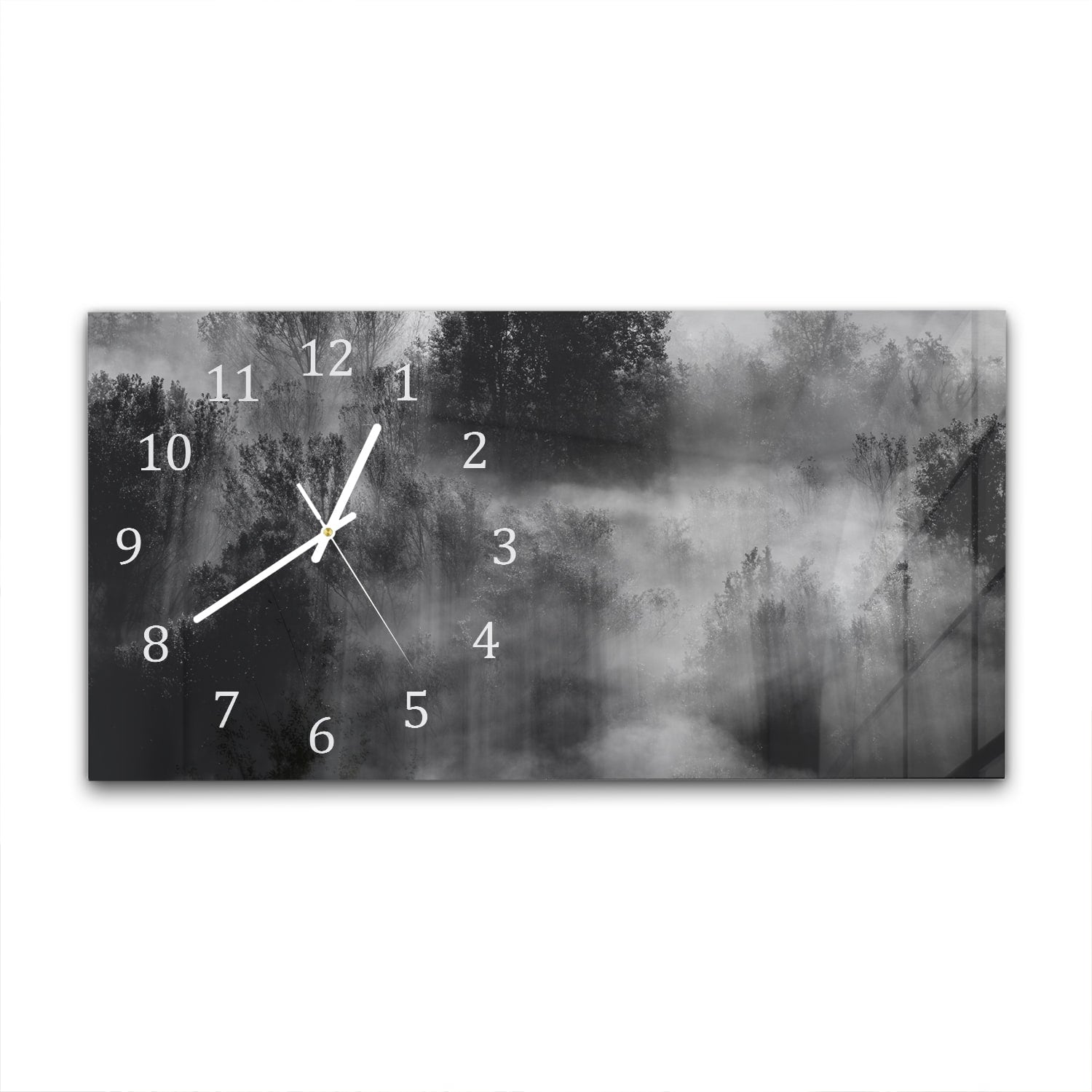 Wanduhr 60x30 - Bäume im Nebel