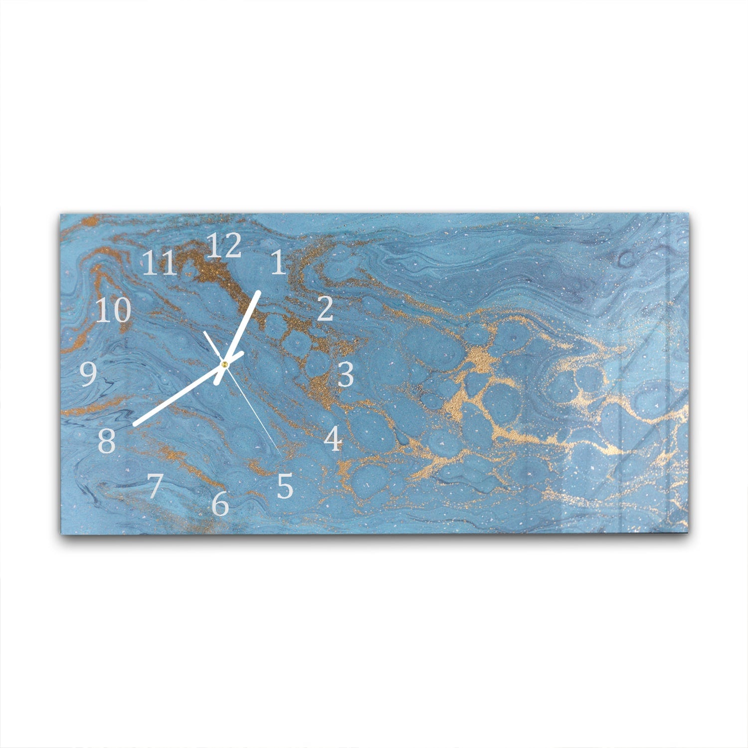 Wanduhr 60x30 - Gold und blauer Marmor