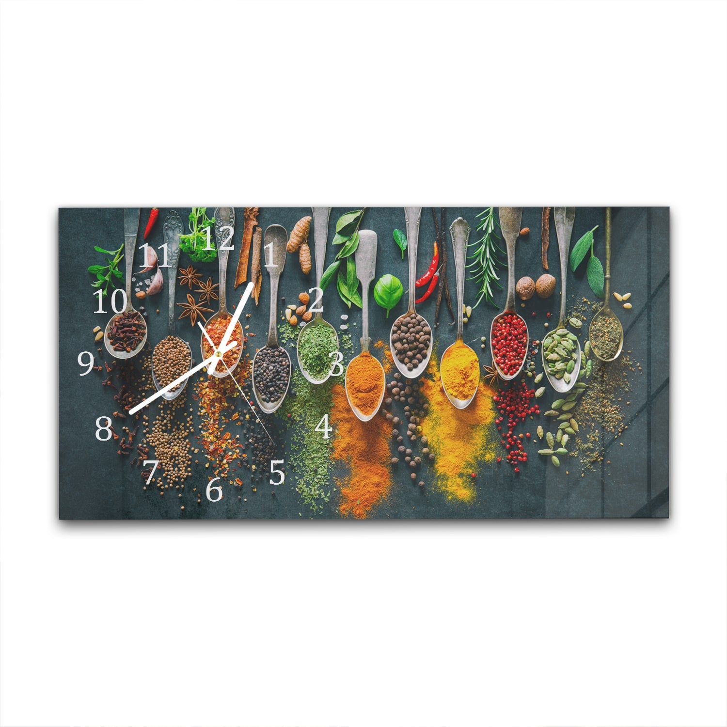 Wanduhr 60x30 - Bunte Kräuterexplosion