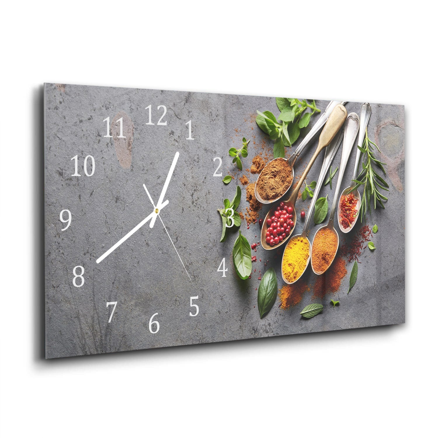 Wanduhr 60x30 - Gewürze auf Löffeln