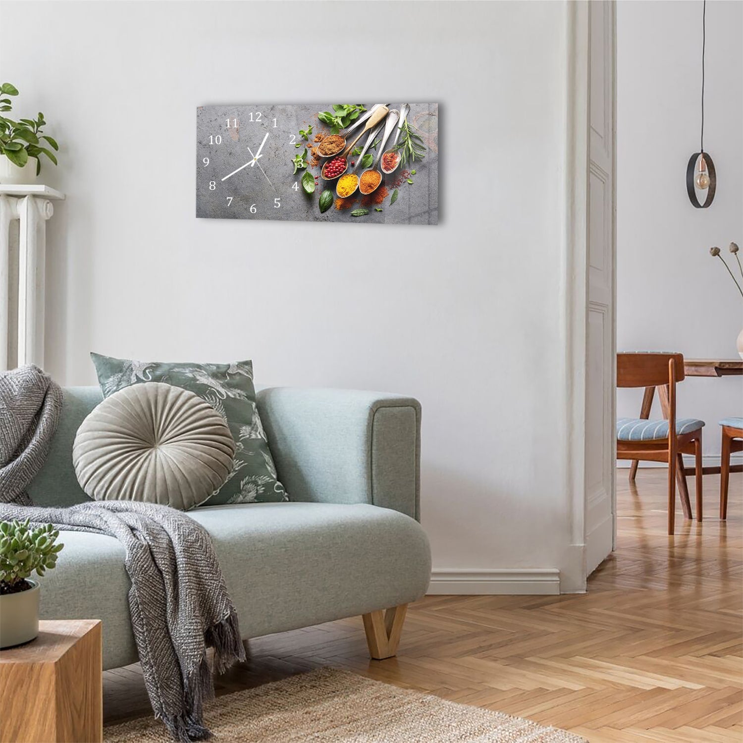 Wanduhr 60x30 - Gewürze auf Löffeln